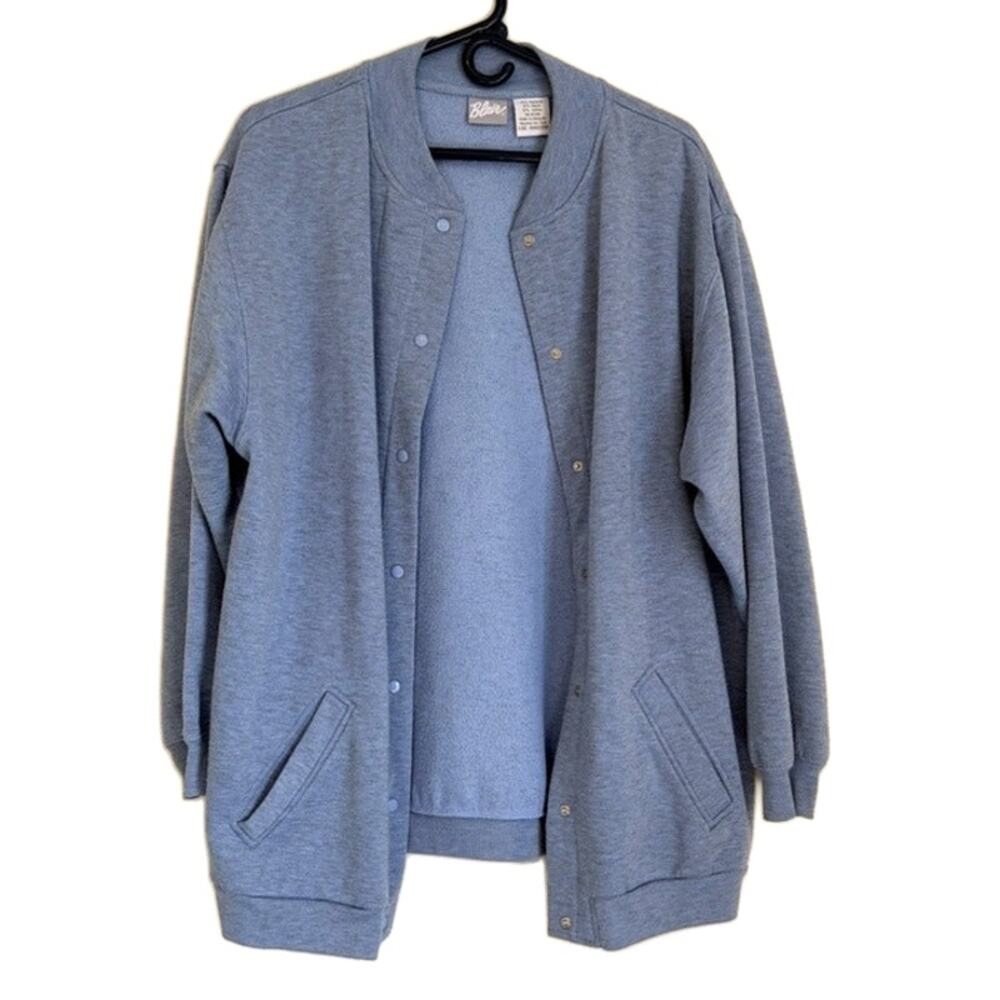 Blair Women's Light Blue Heathered Knit Button-Up Cardigan Coat Size L